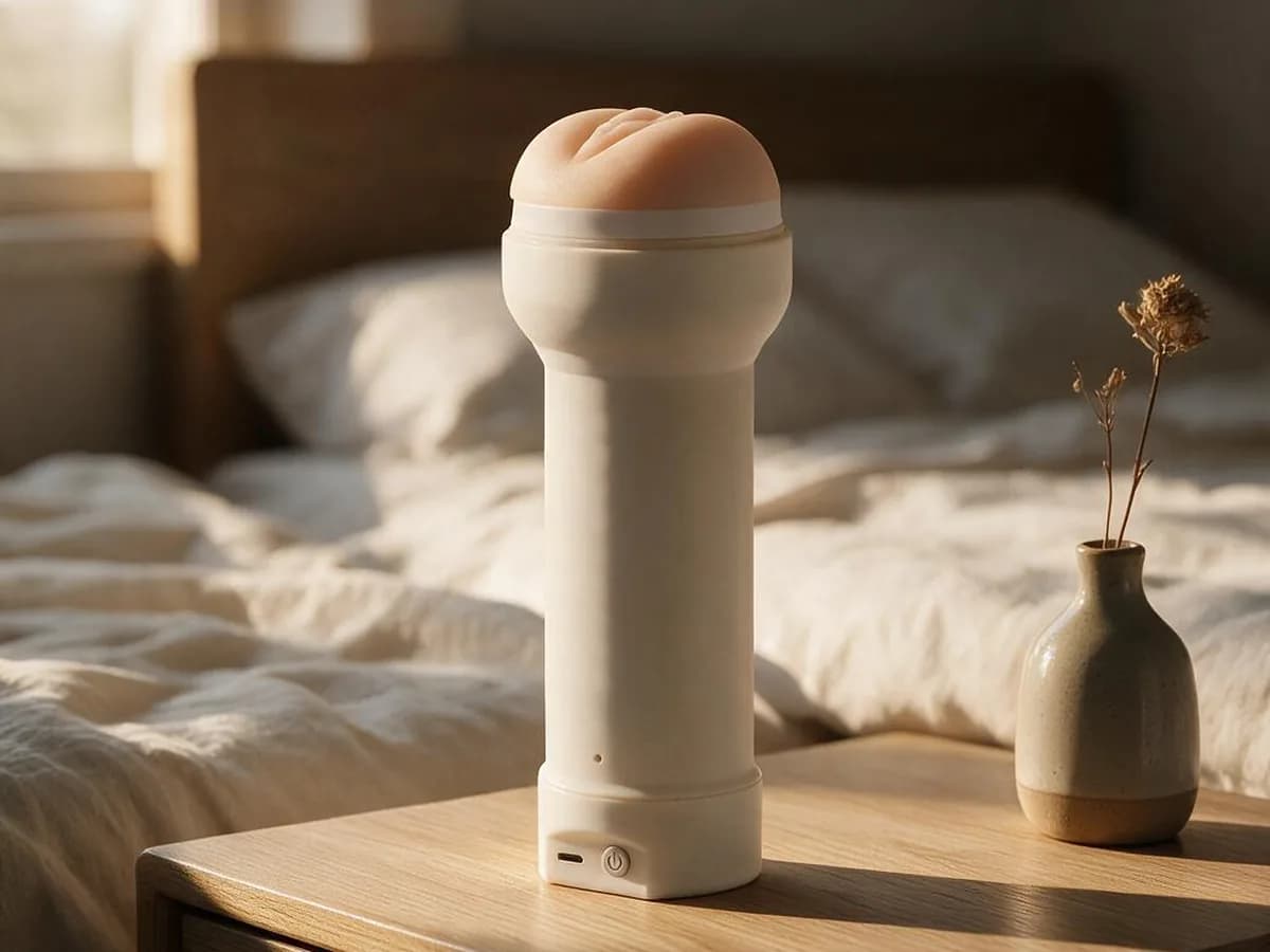SynKink F1 on an oak bedside table in warm evening light